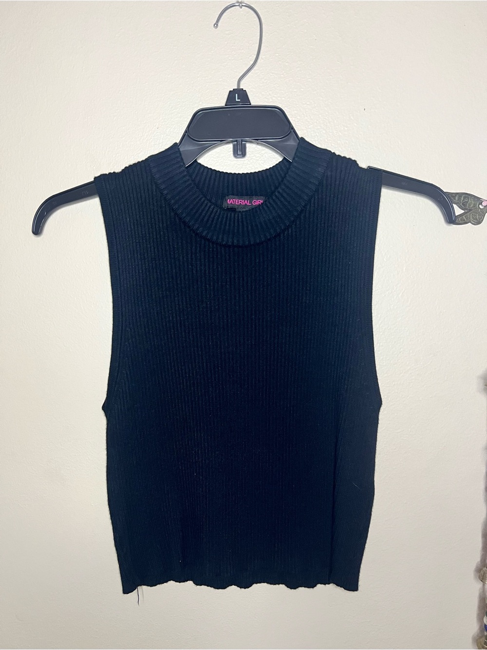Material Girl Black Ribbed Mock Neck Crop Top